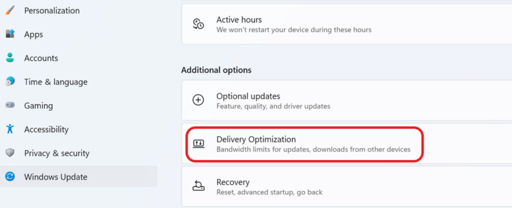 غیر فعال سازی Delivery Optimization از طریق برنامه تنظیمات داخلی