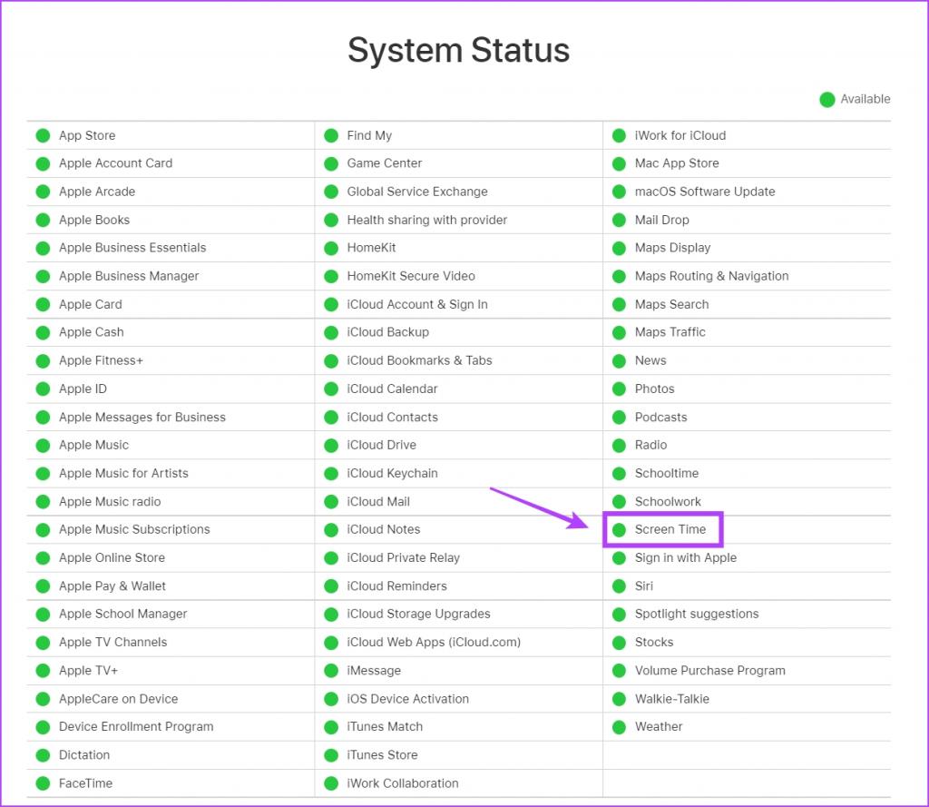 برای تنظیم اسکرین تایم در آیفون: وضعیت سیستم اپل را بررسی کنید.