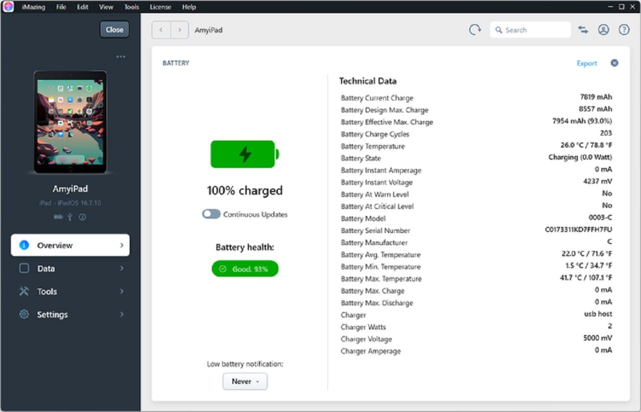 چگونه سلامت باتری آیپد را با iMazing بررسی کنیم3