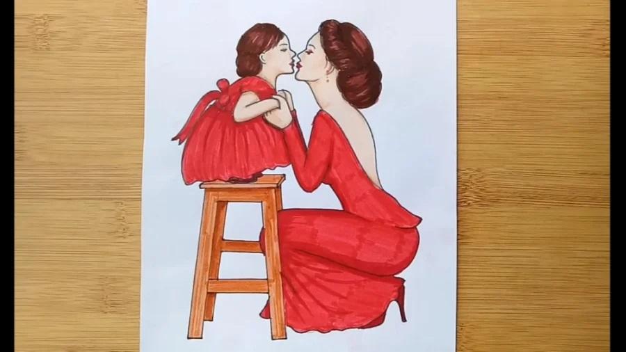 نقاشی روز مادر ساده و زیبا کودکانه 10