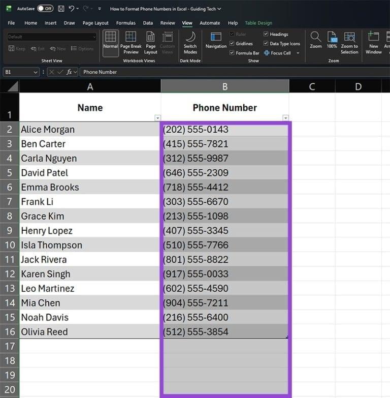 نحوه تنظیم شماره تماس در اکسل 1
