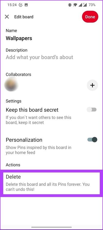 نحوه حذف برد از برنامه پینترست