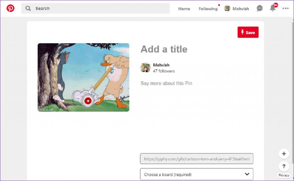 افزودن GIF به پینترست از طریق وبسایت 
