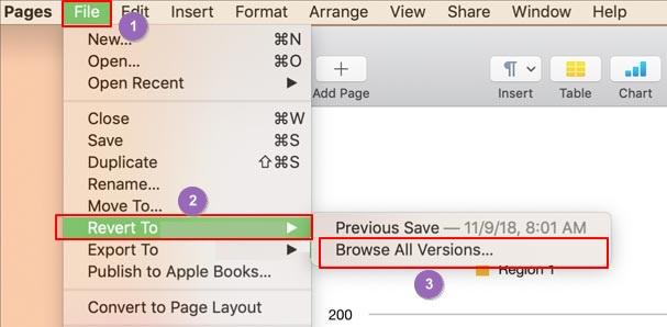 نحوه بازیابی نسخه قبلی Pages در مک 1