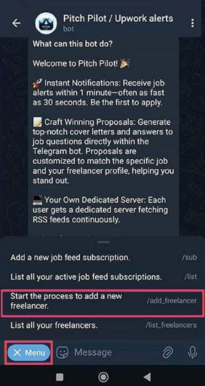 نحوه استفاده از Pitch Pilot برای یافتن شغل جدید در تلگرام 4