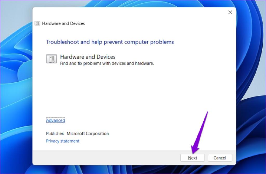  اجرا ابزار Hardware and Devices Troubleshooter