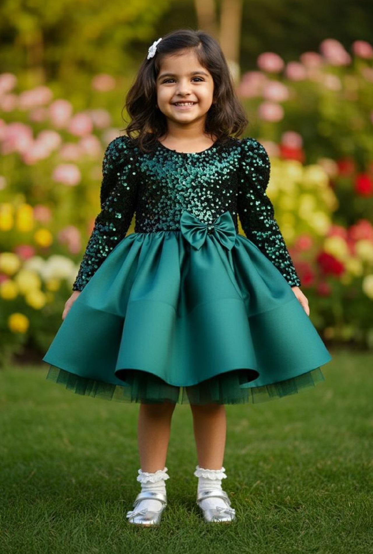 مدل لباس شب یلدا دخترانه سبز ساتن