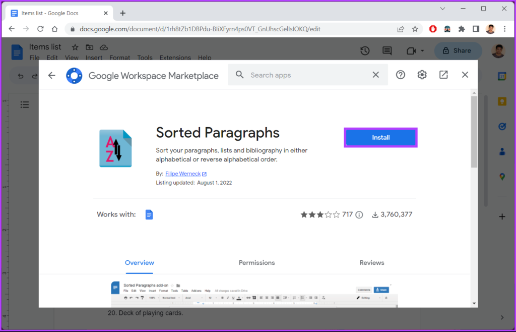 نحوه نصب افزونه Sorted Paragraph در Google Docs7