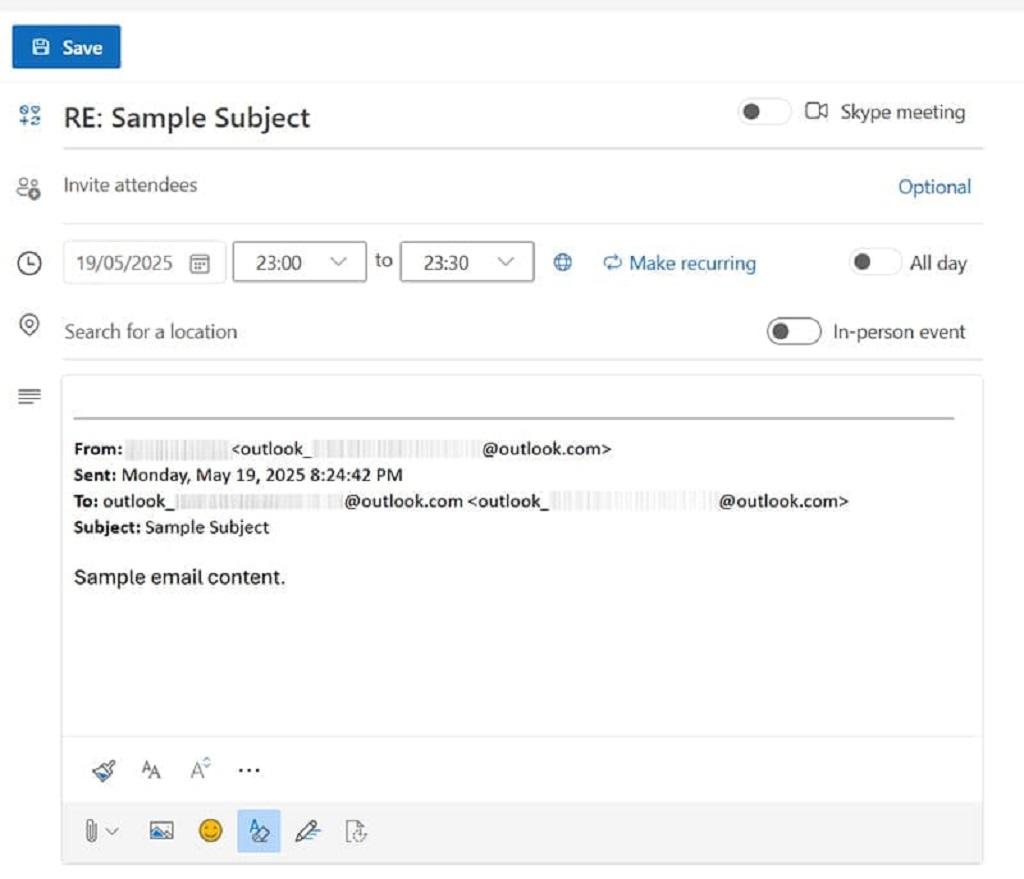 مراحل تبدیل ایمیل به جلسه در Outlook 2