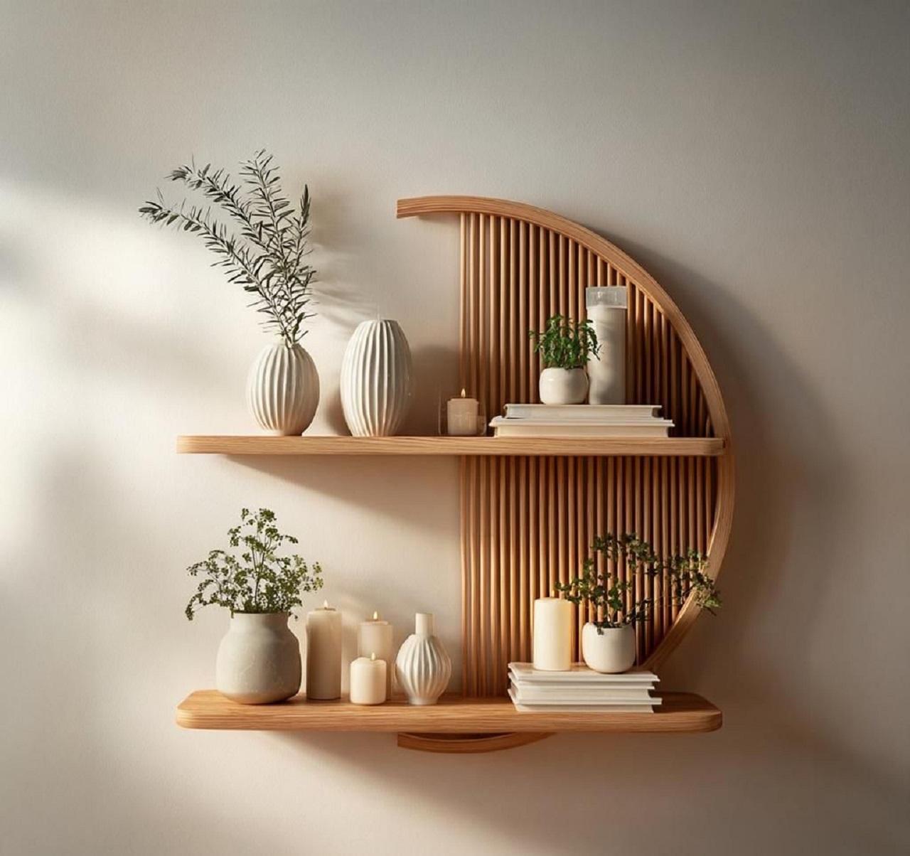 مدل شلف دیواری چوبی دایره ای و گرد 3