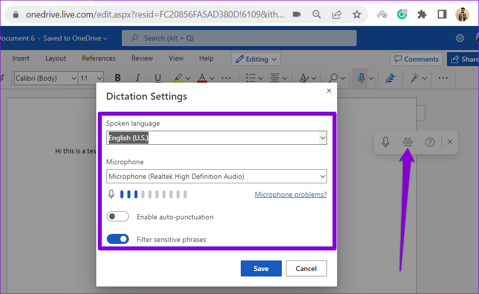 نحوه استفاده از Dictation Tool در مایکروسافت ورد انلاین3