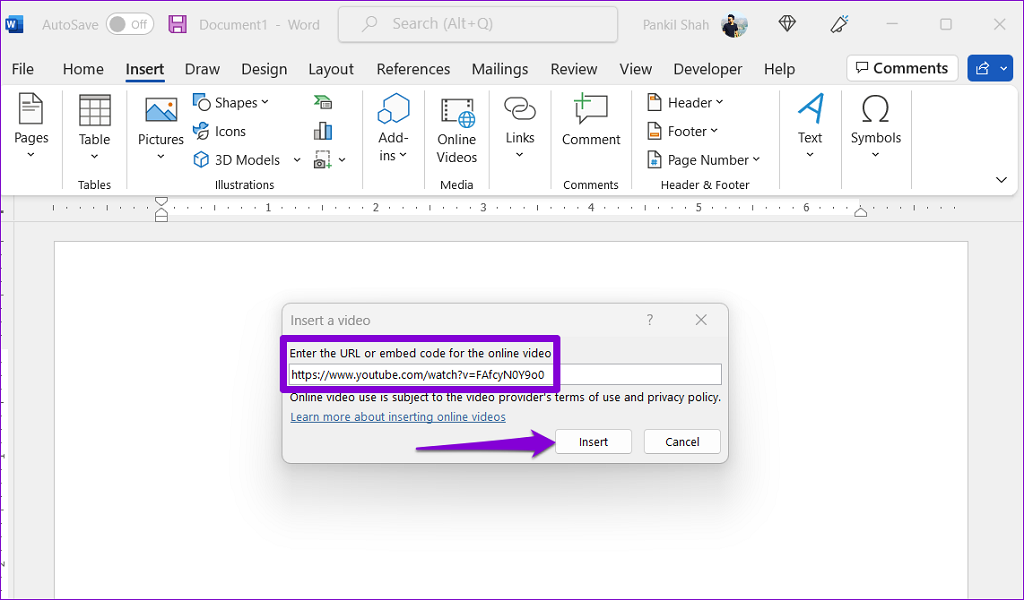 چگونه در ورد فیلم بگذاریم3