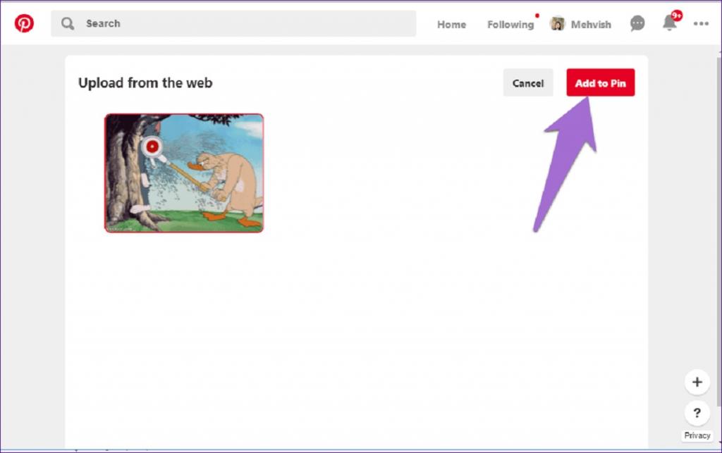 افزودن GIF به پینترست از طریق وبسایت 