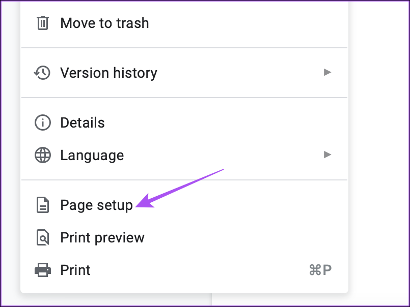 روش تغییر حاشیه در گوگل داکس با استفاده از تنظیمات صفحه (page setup) 3