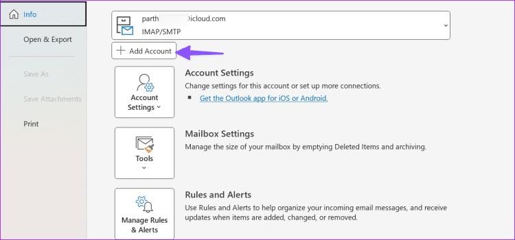 نحوه افزودن ایمیل ایکلود به Outlook 2