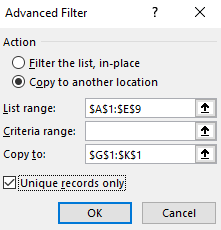 حذف داده های تکراری در اکسل با استفاده از گزینه فیلتر پیشرفته3
