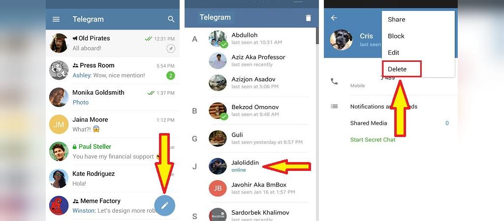 حذف دائمی مخاطب در تلگرام