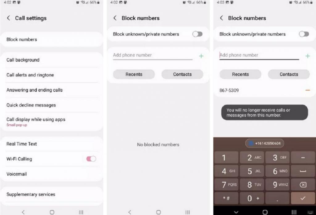 نحوه بلاک کردن شماره در برنامه تلفن سامسونگ