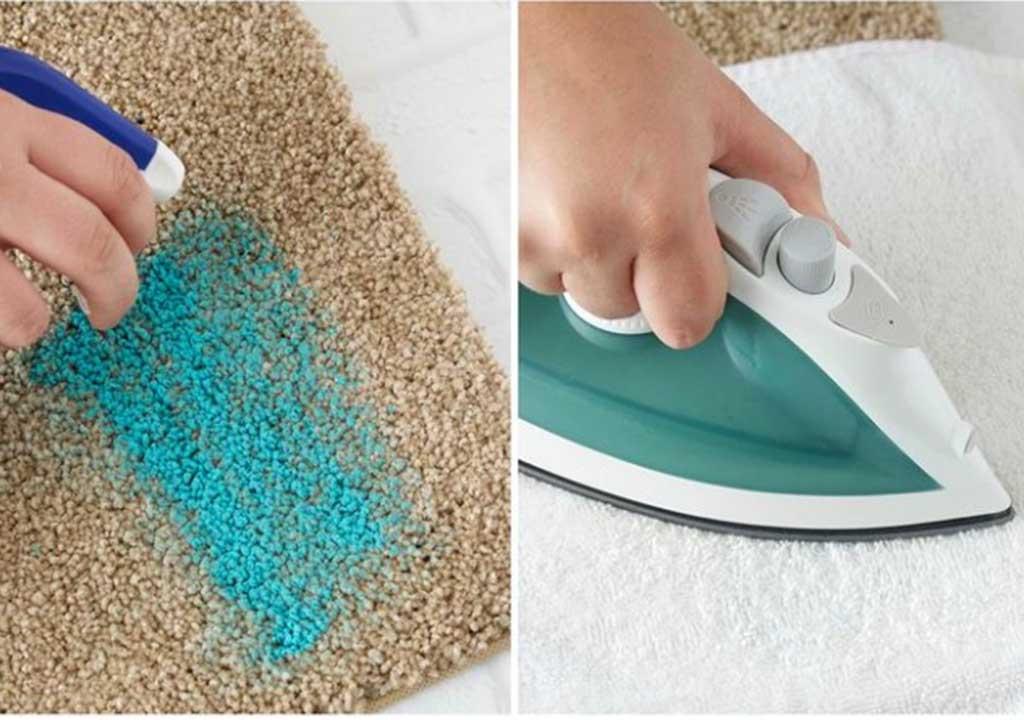 پاک کردن لکه فرش با استفاده از اتو
