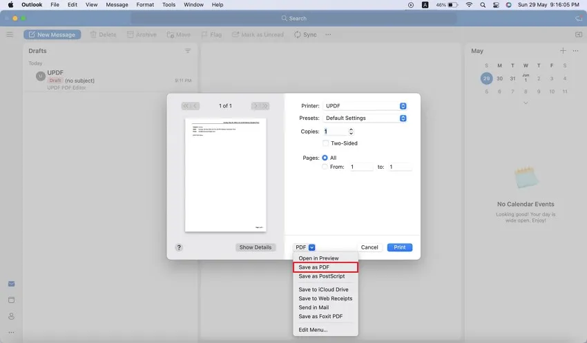 2نحوه ذخیره ایمیل Outlook به عنوان PDF در Mac