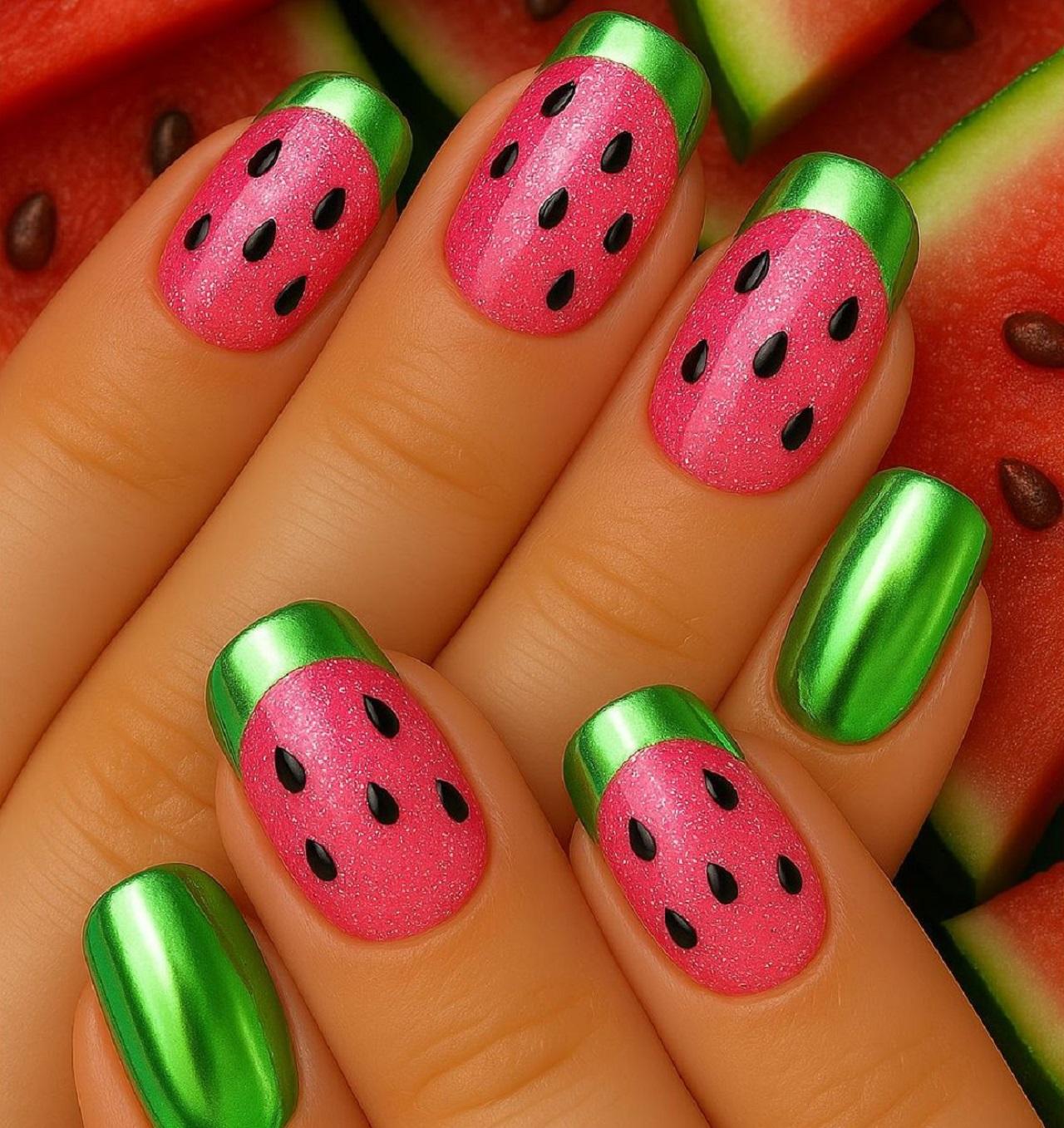 مدل ناخن شب یلدا هندوانهای شیک1