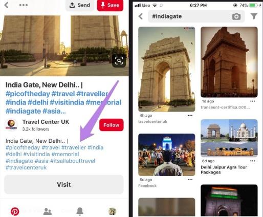 نحوه افزودن هشتگ در برنامه پینترست
