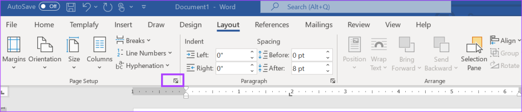 دسترسی به کادر گفتگوی تنظیم صفحه با استفاده از تب LAYOUT4