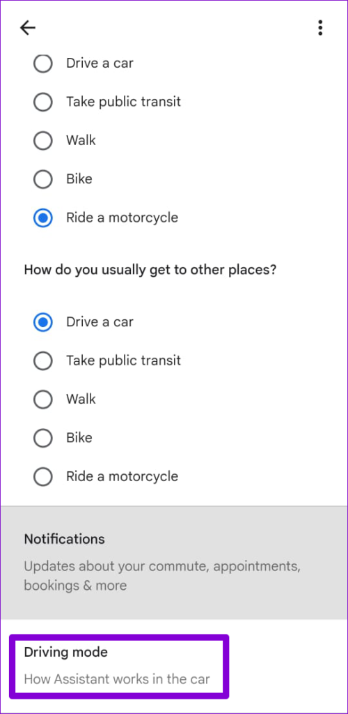 نحوه فعالسازی یا غیرفعال کردن حالت رانندگی دستیار گوگل 3