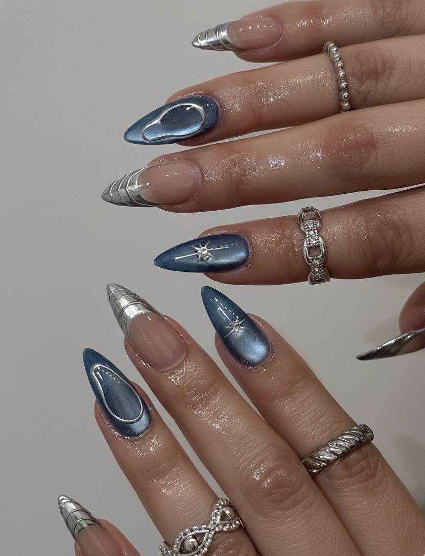 مدل ناخن کروم آبی 2