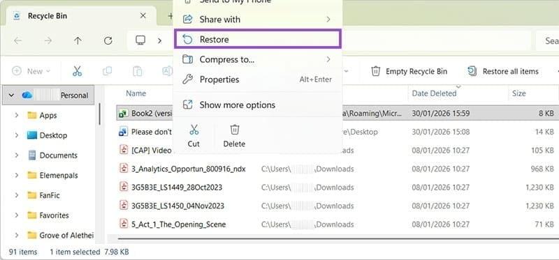 نحوه بازیابی فایلهای اکسل حذفشده 3