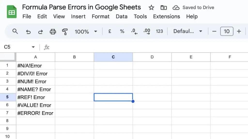 آموزش رفع خطا فرمول (Formula Parse Error) در گوگل شیت