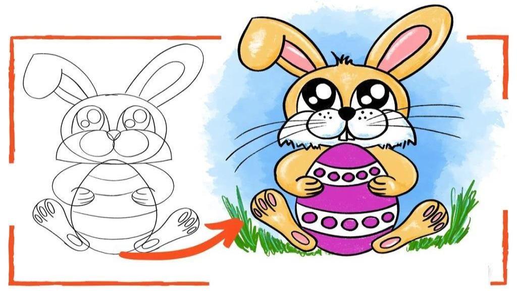 چگونه خرگوش ایستاده بکشیم؛ آموزش کشیدن نقاشی خرگوش عید پاک