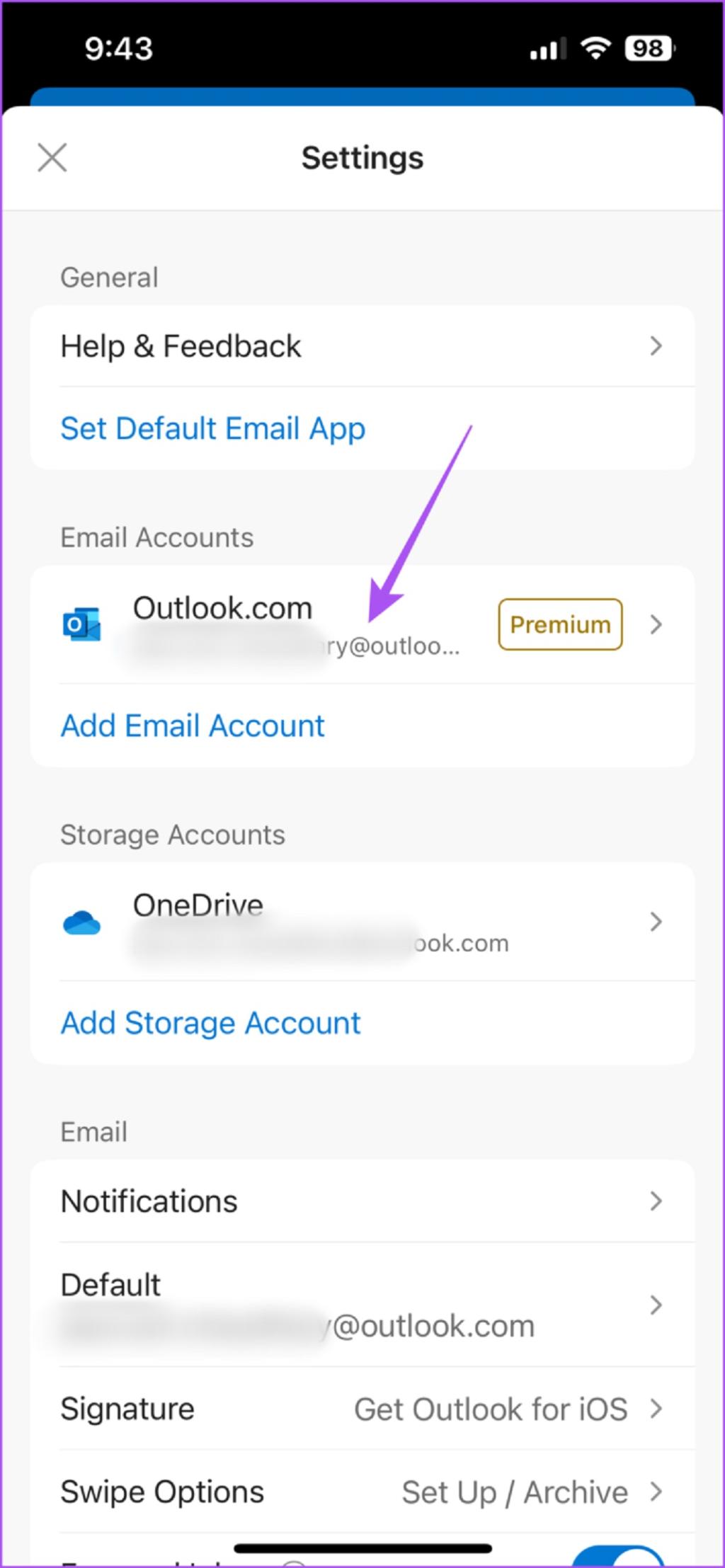 تغییر رمز عبور Outlook در موبایل