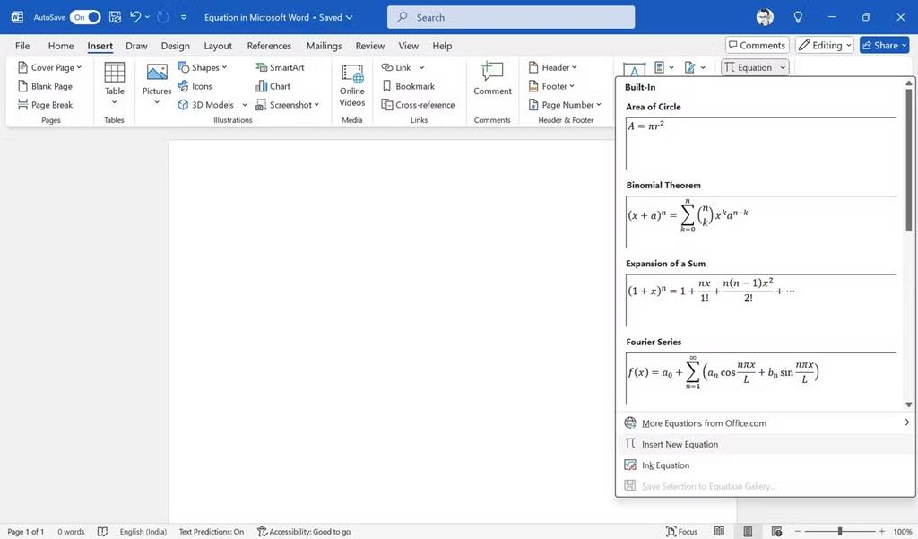 نحوه استفاده از Equation Editor در ورد 1