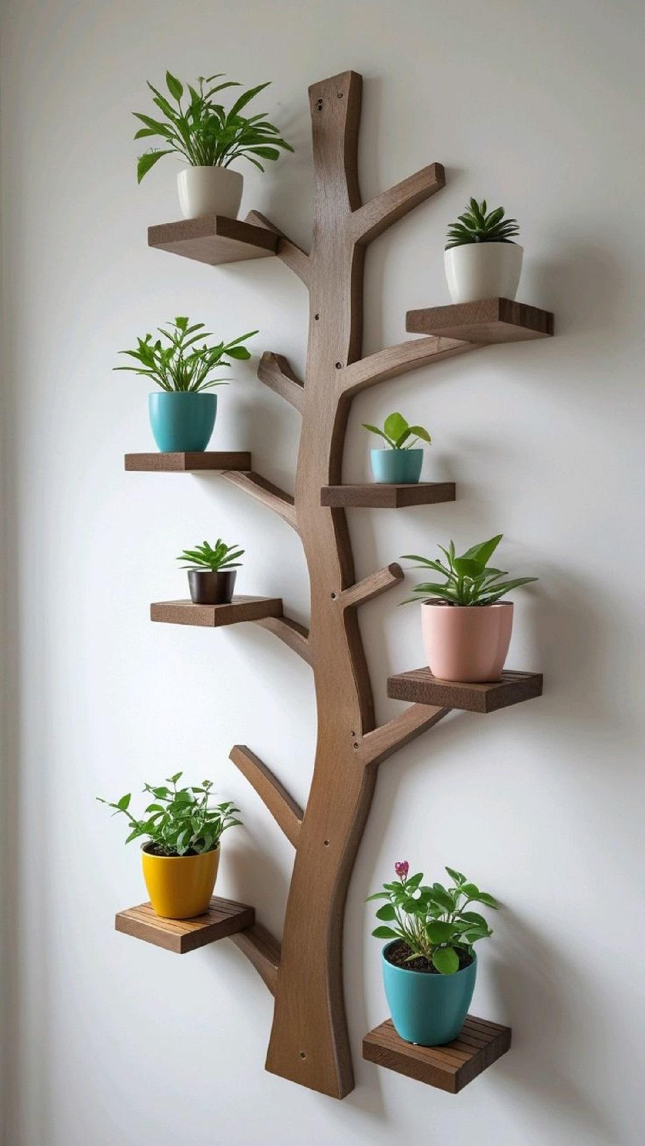 مدل شلف دیواری چوبی طرح درخت 2