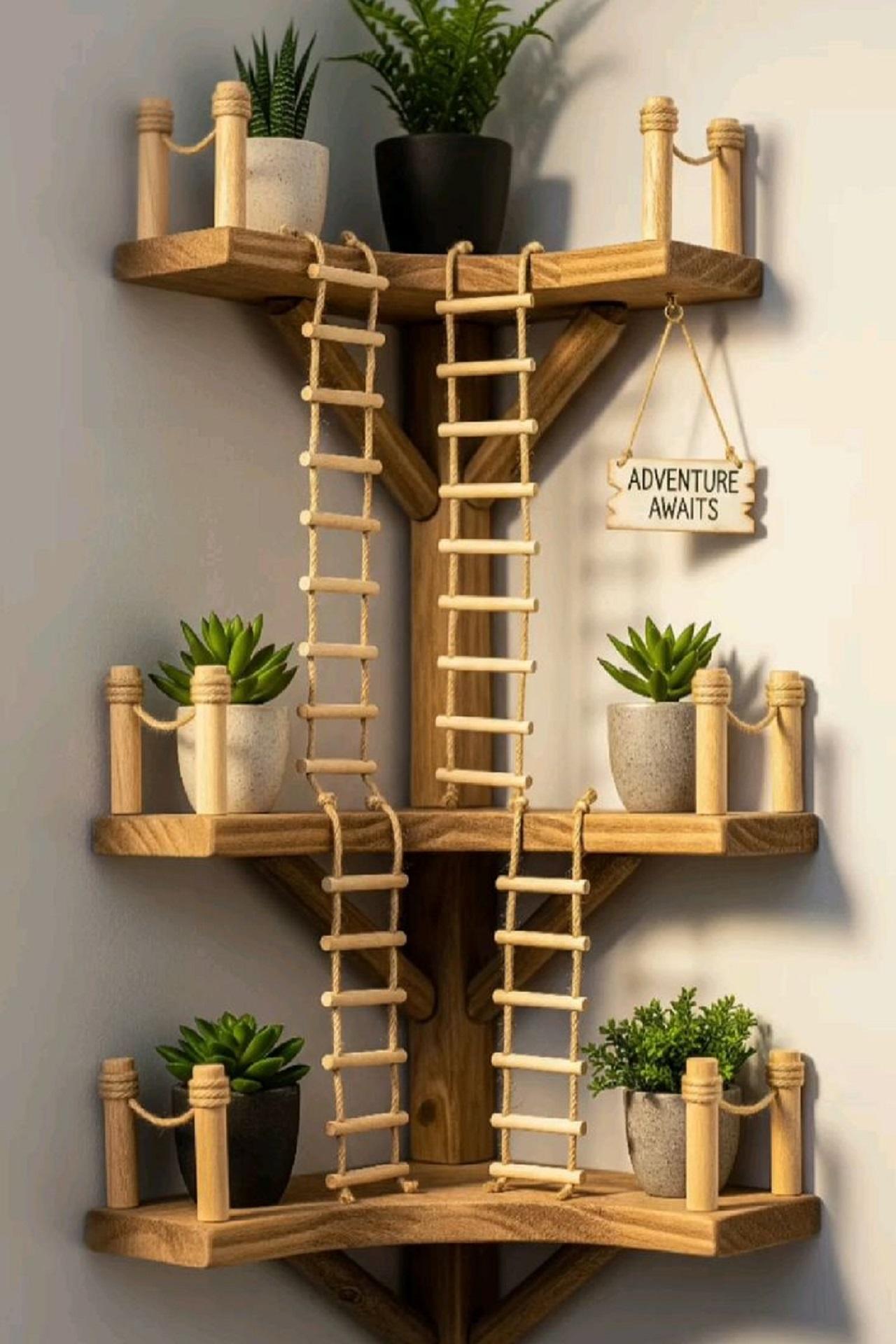 مدل شلف دیواری چوبی کنجی 2