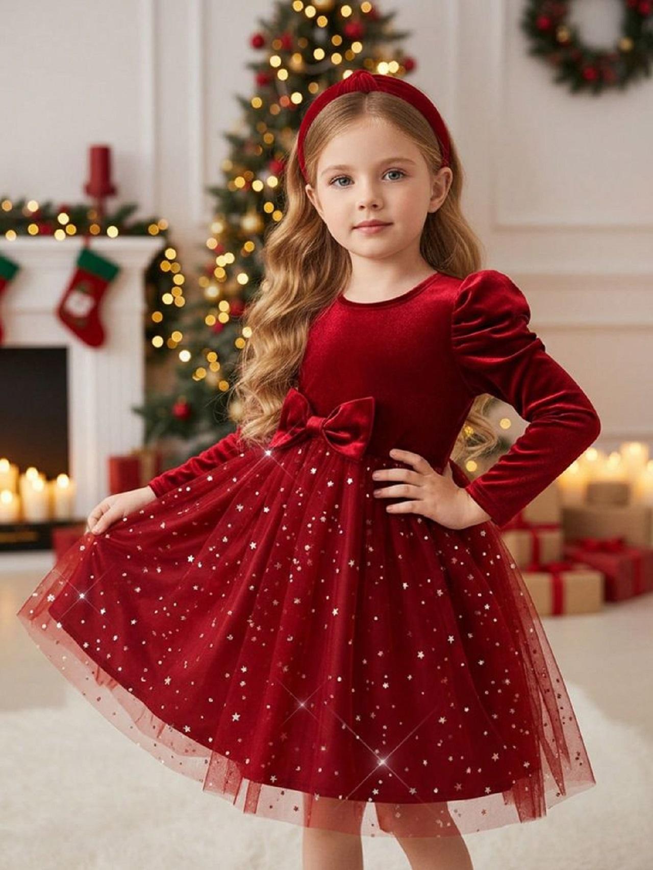 مدل لباس شب یلدا بچه گانه دخترانه قرمز 2