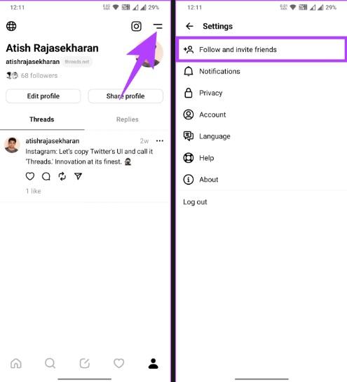 نحوه پیدا کردن دوستان اینستاگرامی خود در برنامه Threads