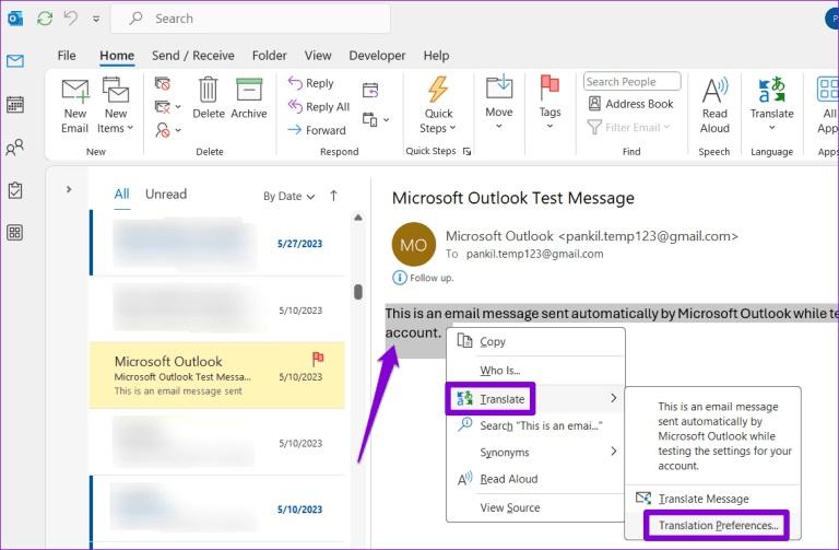 نحوه ترجمه ایمیل ها در Microsoft Outlook 1