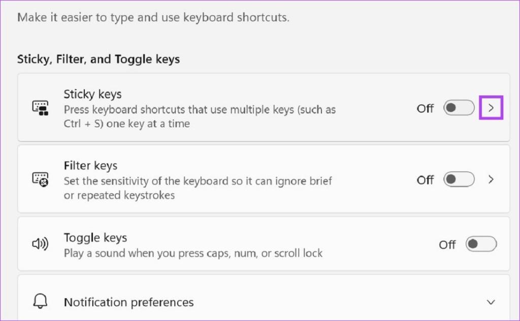 غیرفعال کردن کلیدهای چسبنده در ویندوز 11 با  استفاده از منوی تنظیمات