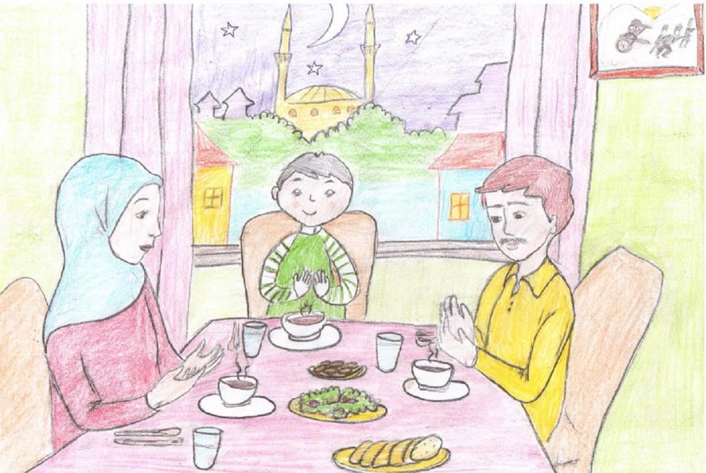 نقاشی کودکانه سفره افطار ماه رمضان آسان 2