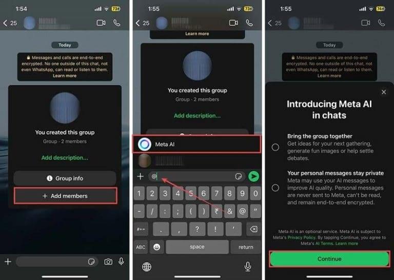 نحوه اضافه کردن هوش مصنوعی متا در یک چت گروهی در واتس اپ 2