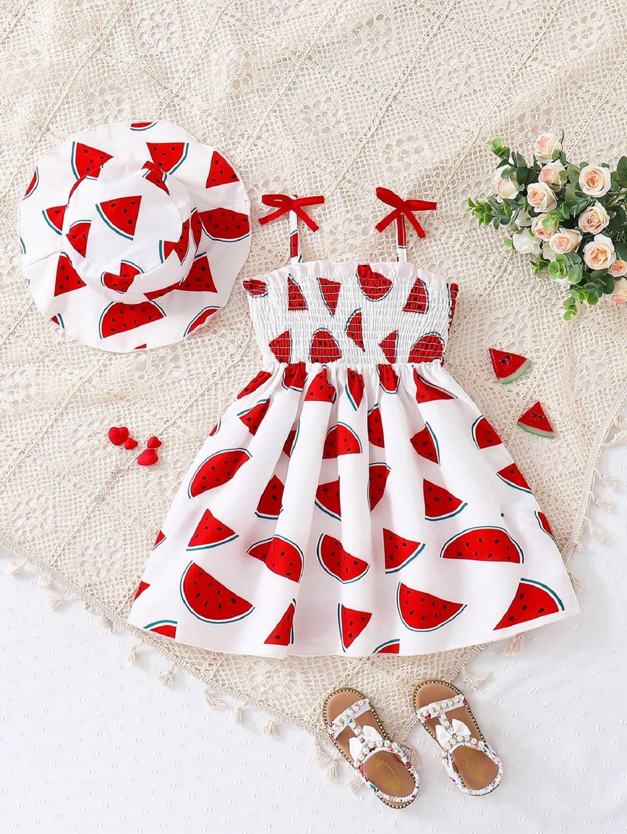 مدل لباس یلدایی دخترانه  با طرح هندوانه3