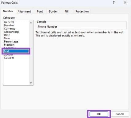 نحوه تنظیم شماره تماس در اکسل 7