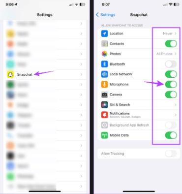 بررسی مجوزهای برنامه اسنپ چت در آیفون 