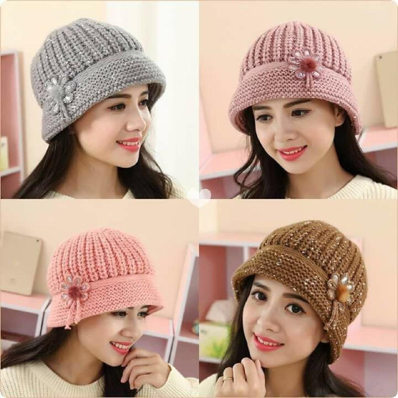 مدل کلاه بافتنی دخترانه با دو میل 3