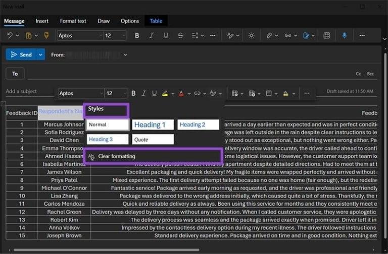 نحوه درج جدول در اوت لوک 12