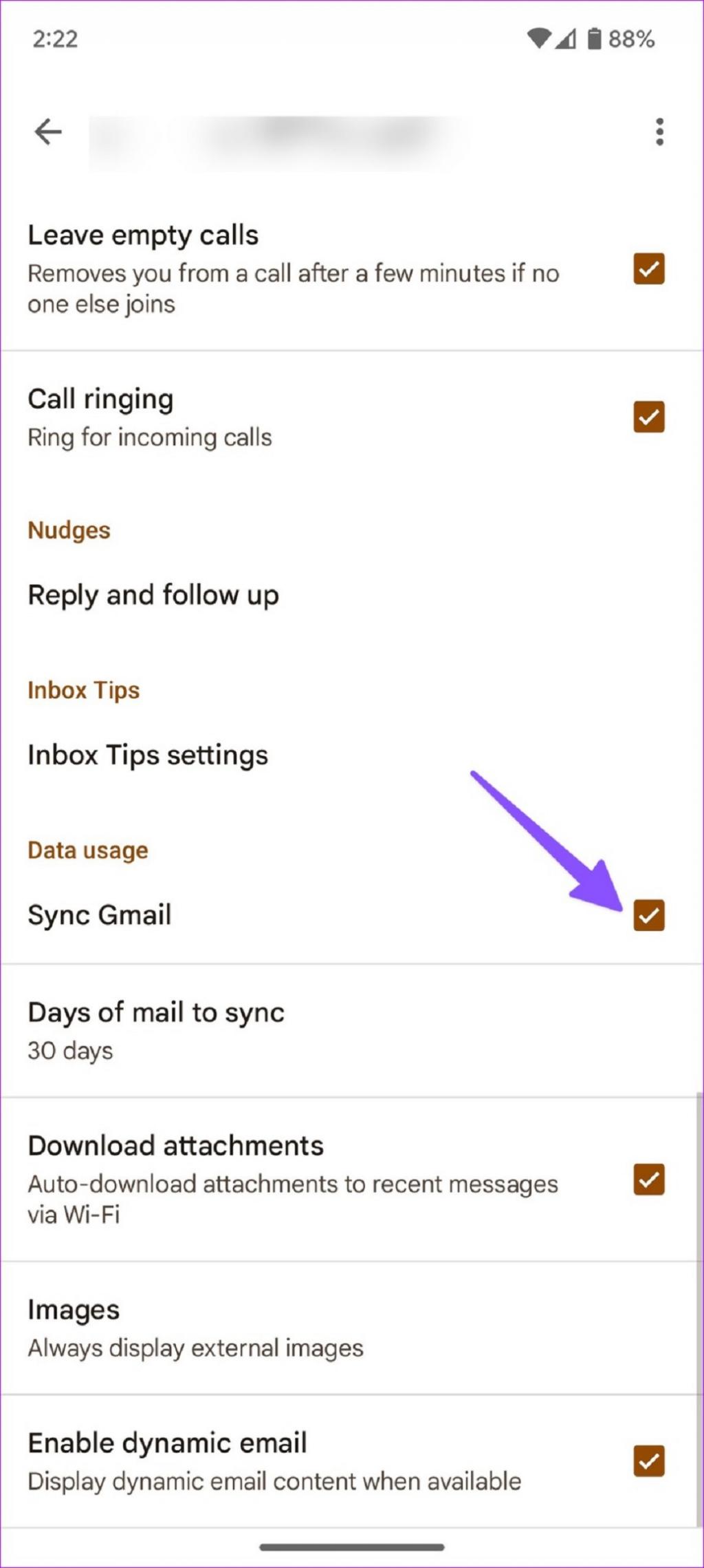 فعال کردن همگام سازی برای اکانت Gmail  