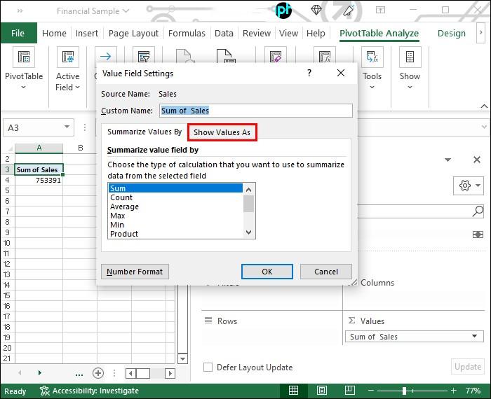 محاسبه درصد تغییرات Excel Pivot Table5