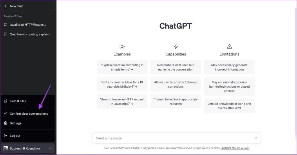 حذف تمام مکالمات در ChatGPT 